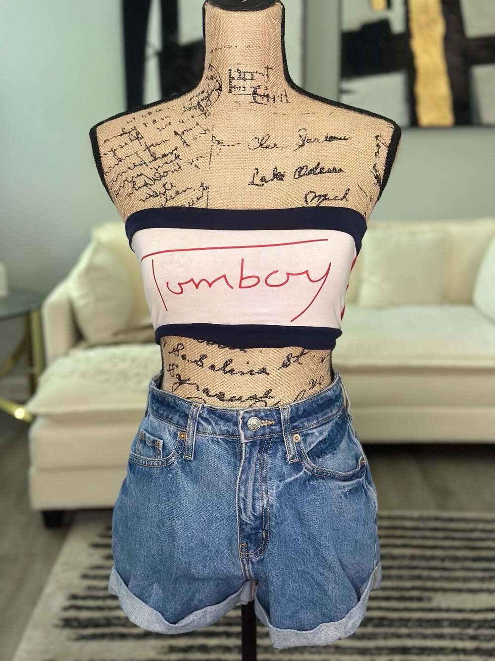 Tomboy Graphic Tube Top Red White and Navy
